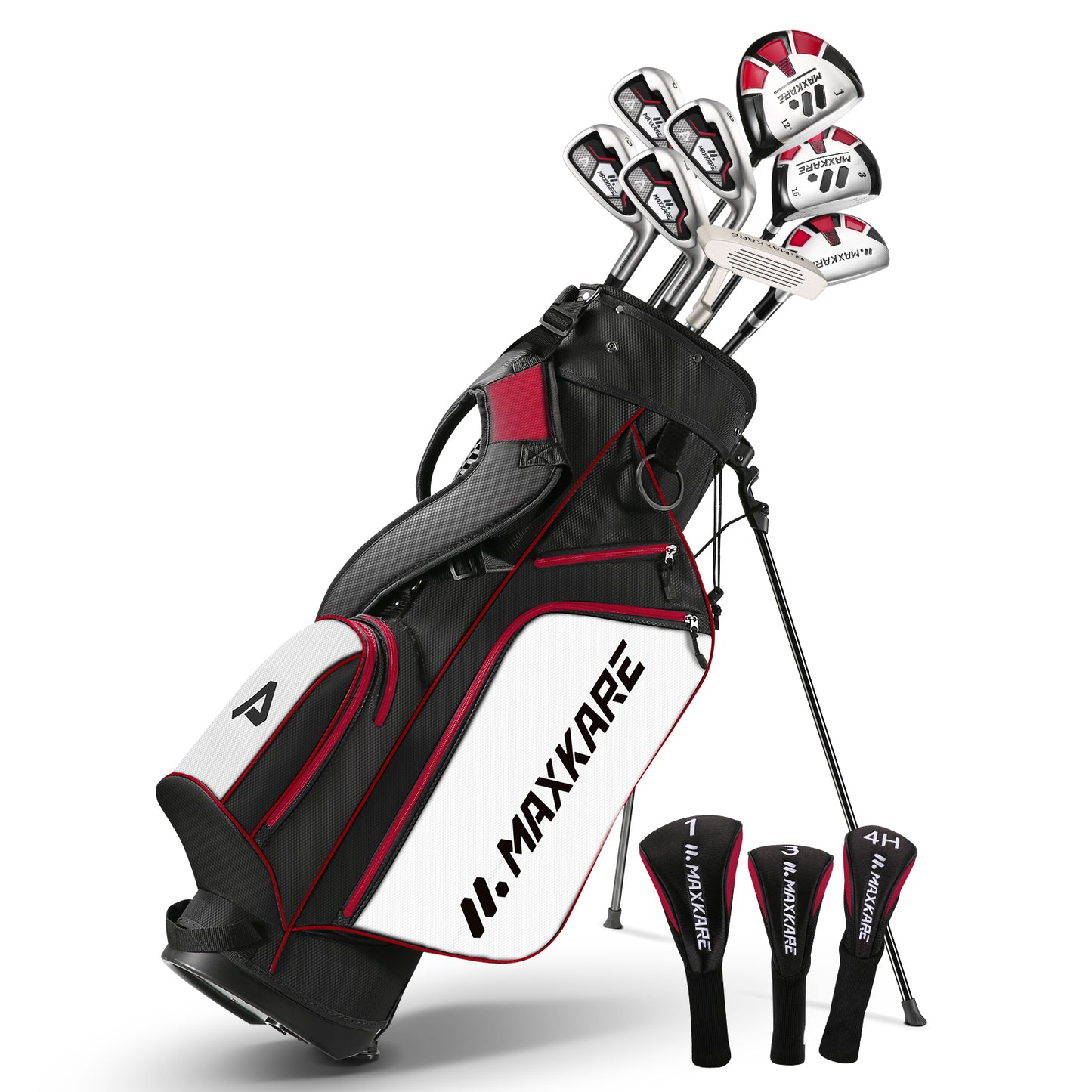 MaxKare Women's Golf Club Set 8-Piece, Includes Driver, Fairway Wood, Hybrids, 7-9 Irons, PW, Putter, Stand Bag, 3 Head Covers, Right Hand, Red