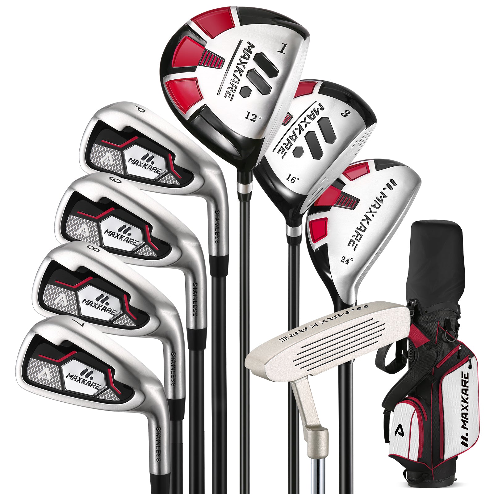 Load image into Gallery viewer, Women&#39;s Golf Club Set 12-Piece, Includes Driver, Fairway Wood, Hybrids, 7-9 Irons, PW, Putter, Stand Bag, 3 Head Covers, Right Hand, Red
