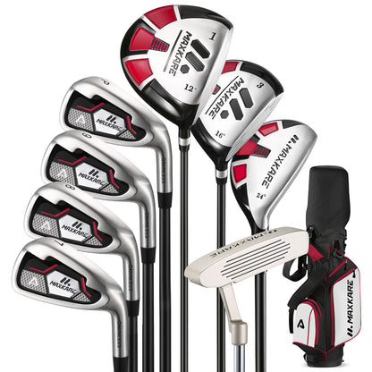 MaxKare Women's Golf Club Set 8-Piece, Includes Driver, Fairway Wood, Hybrids, 7-9 Irons, PW, Putter, Stand Bag, 3 Head Covers, Right Hand, Red