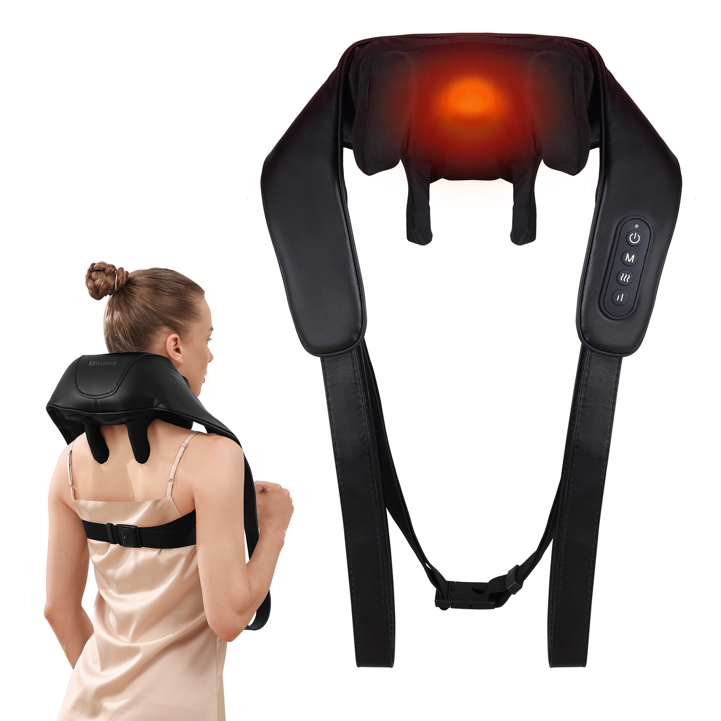 MARNUR Cordless Neck and Shoulder Massager, Rechargeable 6D Deep Shiatsu Kneading Massager with Heat, Hands-free Design, Best Gifts for Mom Dad