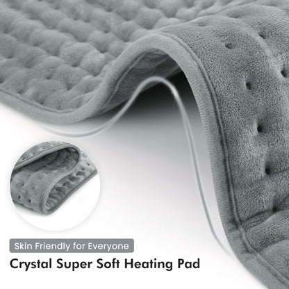 Heating Pads for Back Pain,18"x33" Large Electric Heating Pads with Auto Shut Off,6 Temperature Settings,Super-Soft,Fast Heating for Neck Back Shoulder Relief and Cramps, Gray