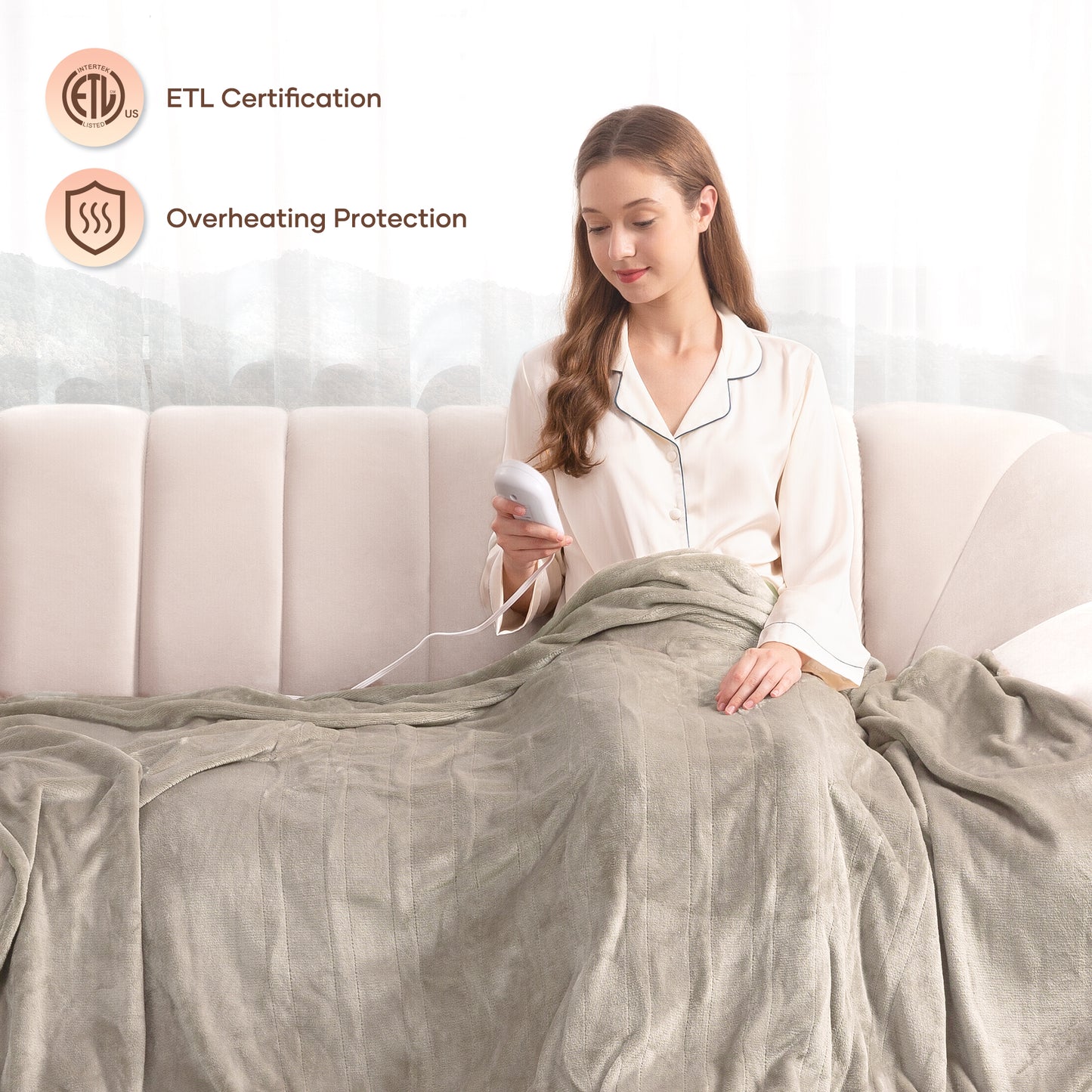 MARNUR Electric Blanket 72" x 84" Full Size Heated Blanket, Fast Heating, 6 Heating Levels, 10 Hours Timer, Linen