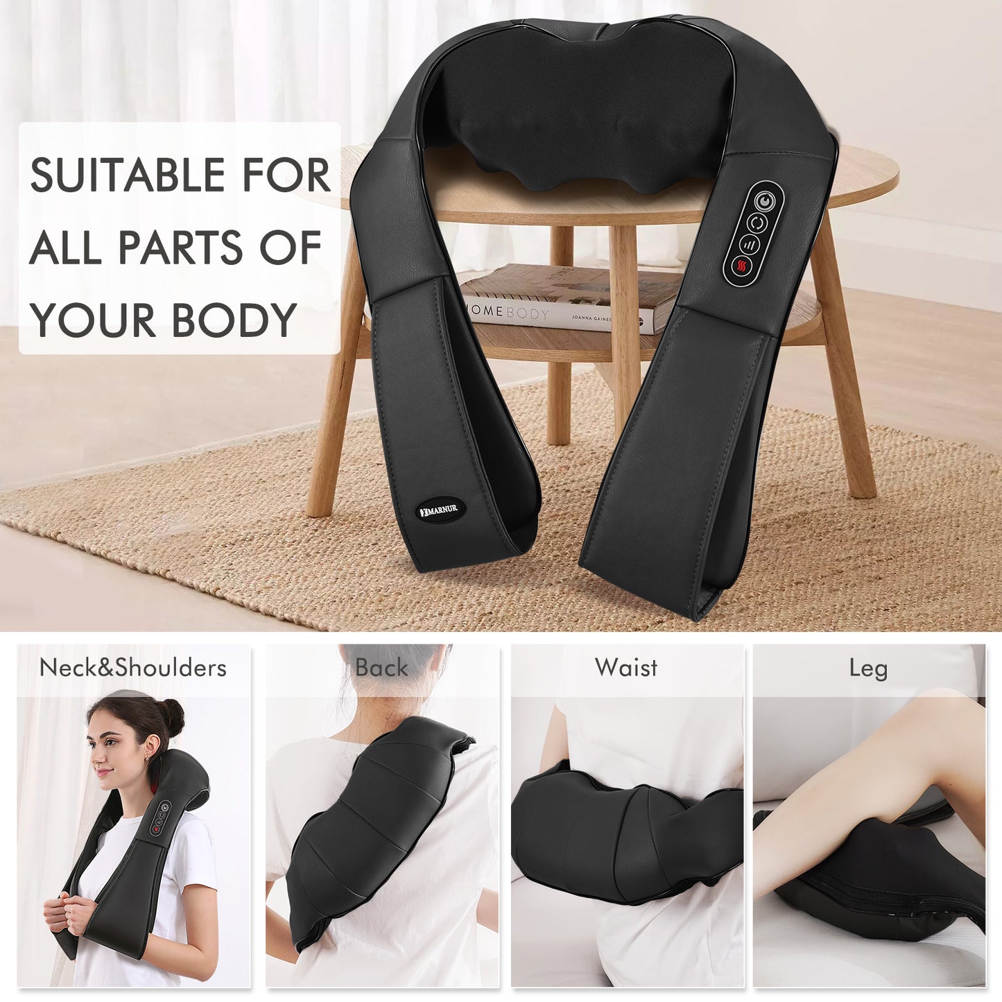 MARNUR Neck and Shoulder Massager, 3D Deep Tissue Kneading Shiatsu Massager with Heat, Black