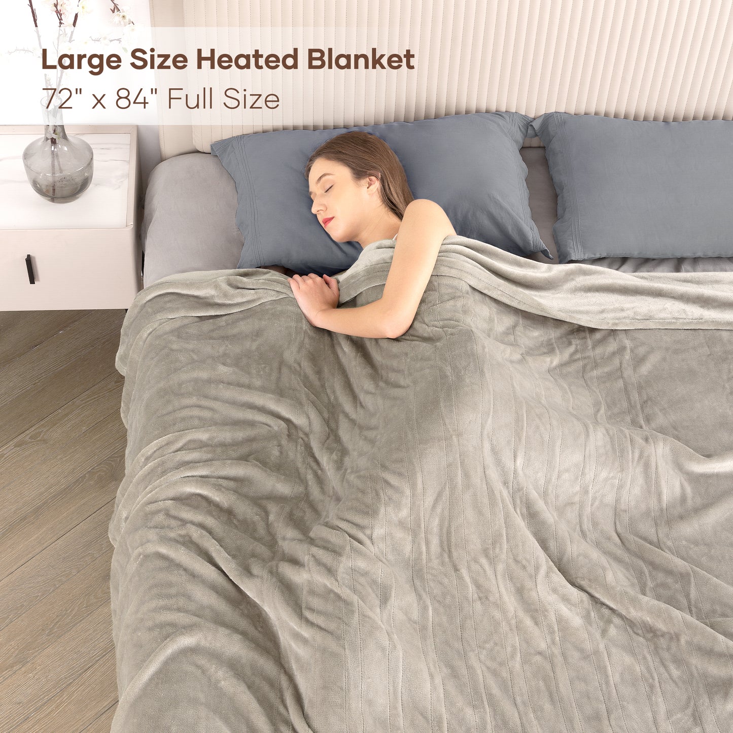 MARNUR Electric Blanket 72" x 84" Full Size Heated Blanket, Fast Heating, 6 Heating Levels, 10 Hours Timer, Linen