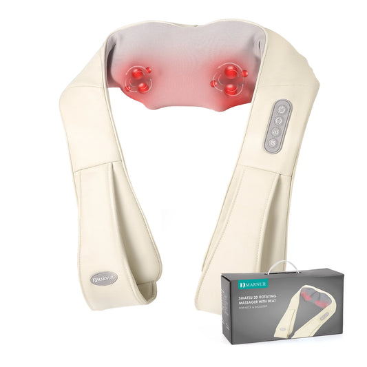 MARNUR Neck and Shoulder Massager, 3D Deep Tissue Kneading Shiatsu Massager with Heat, Beige