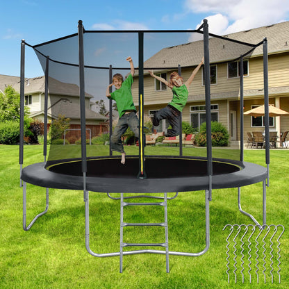 MARNUR 10FT Trampoline for Kids Outdoor Fitness Trampoline with Enclosure Net, Spring Cover, Ladder, Wind Stakes,330lbs Weight Capacity