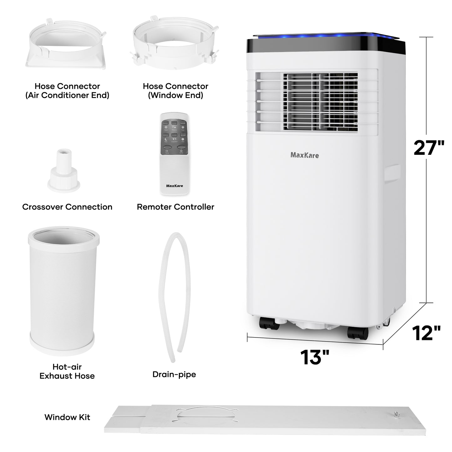 MaxKare Portable Air Conditioner - 8000 BTU, 200 sq. ft Coverage with Cooler, Dehumidifier, Remote Control  MaxKare 8000 BTU Portable Air Conditioner, 3-in-1 AC with Cooler  Dehumidifier Fan Mode, 200 Sq.ft with Remote Control