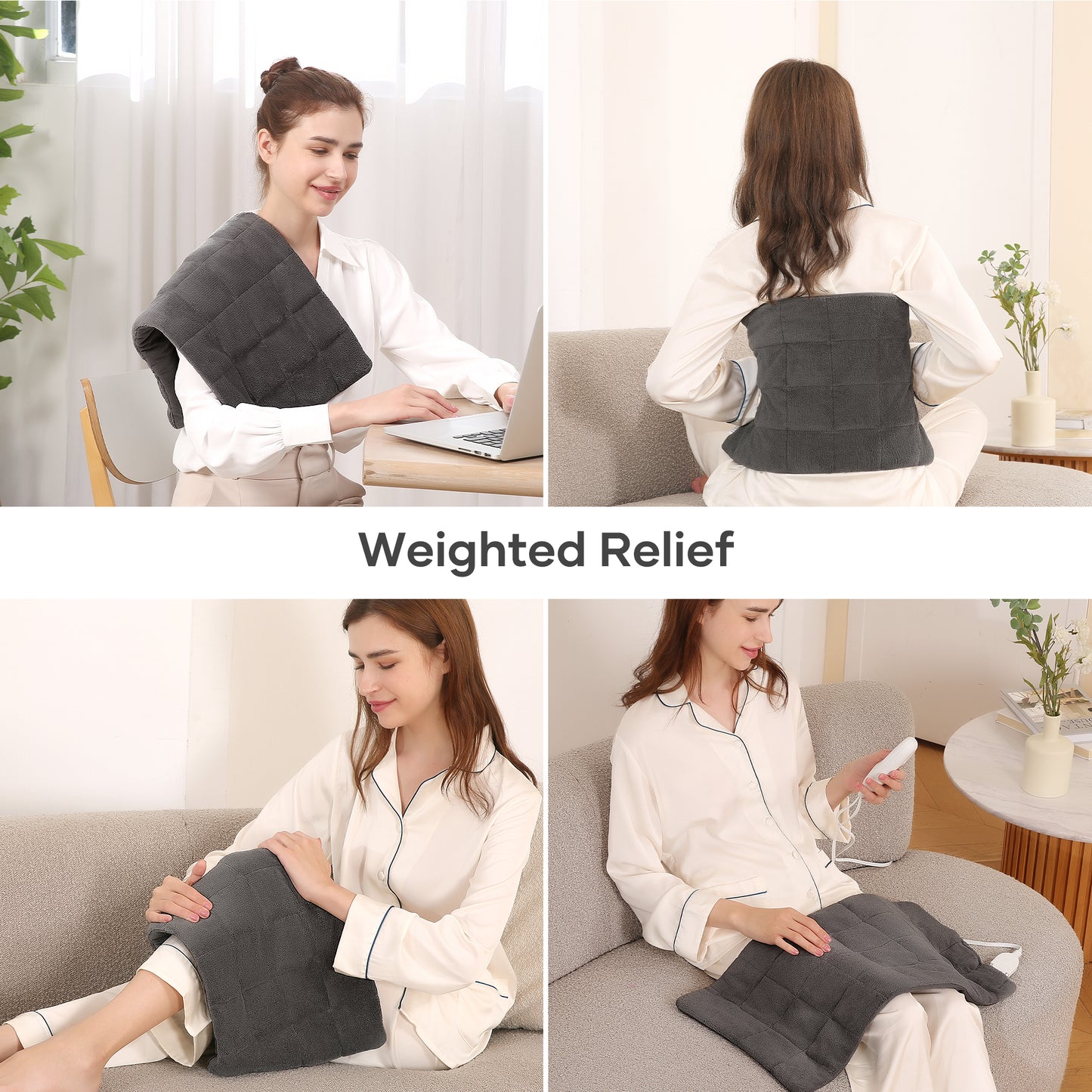 MARNUR 12"x24" Weighted Heating Pad for Back Pain Relief, 2.6lb Extra Weight, 6 Heat Levels, 2H Auto-off, Gray