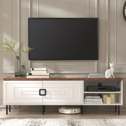 MARNUR 71" TV Stand for TVs up to 80", Entertainment Center with Storage for Living Room, Farmhouse Style, White