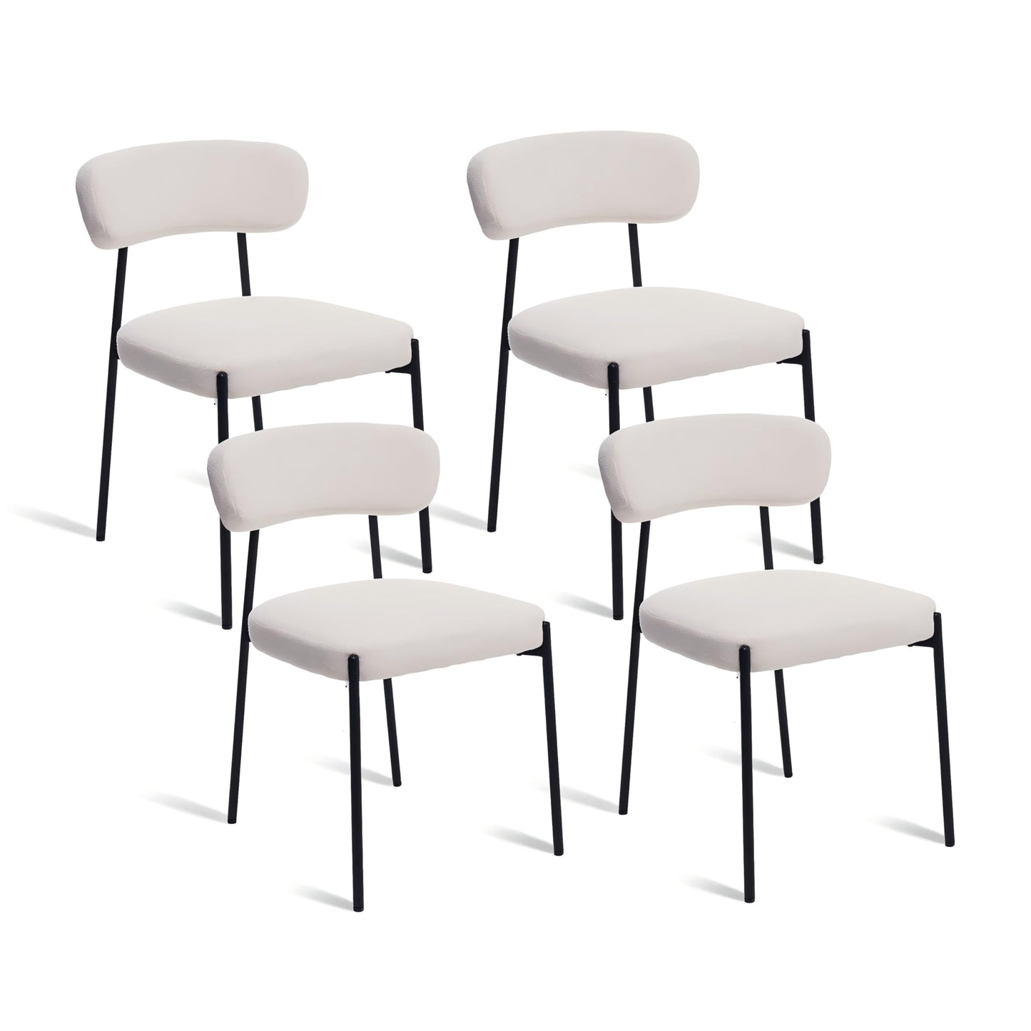 MARNUR Dining Chair Set of 4, Modern Kitchen & Dining Room Upholstered Chairs with Metal Legs, Square Cushion, White