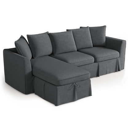 Washable L Shaped Couches with Storage Ottoman, Coastal Slipcovered Sofa with Chaise, Soft & Durable Chenille Fabric, 4 Seater Sectional Couches for Living Room, Apartment, Dark Gray