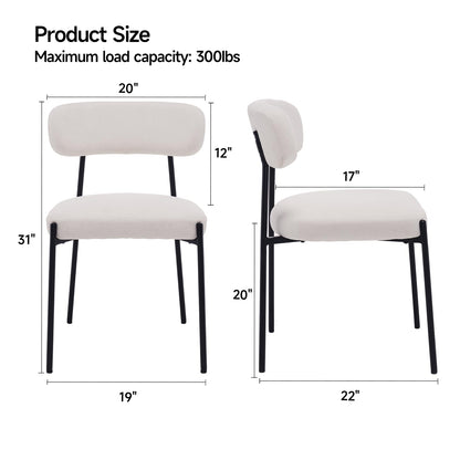 MARNUR Dining Chair Set of 4, Modern Kitchen & Dining Room Upholstered Chairs with Metal Legs, Square Cushion, White