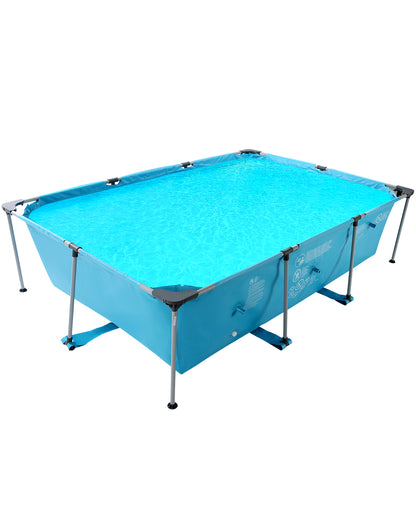 Swimming Pool Above Ground Swimming Pool Rectangle Swimming Pool with Metal Frame and Accessories 118x79x29.5 Inch for Child & Adult Backyard Lawn Bule