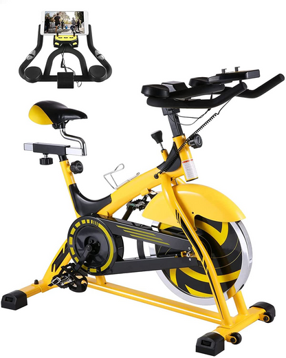 Exercise Bike Stationary Bike Belt Drive Indoor Cycling Bike 44lbs Flywheel & Pulse Sensor/LCD Monitor/IPad Mount Exercise Bike w/Adjustable Handlebar for Home Cardio Workout