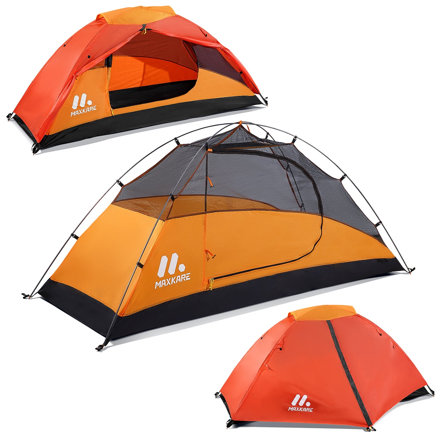 Backpacking Tent Hiking Tent 1-Person Camping Tent for Camping Travel Hiking Mountaineering Outdoor, Ultralight, Waterproof, Easy Set Up with Rainfly, Wind Ropes, Storage Bag - Orange & Yellow