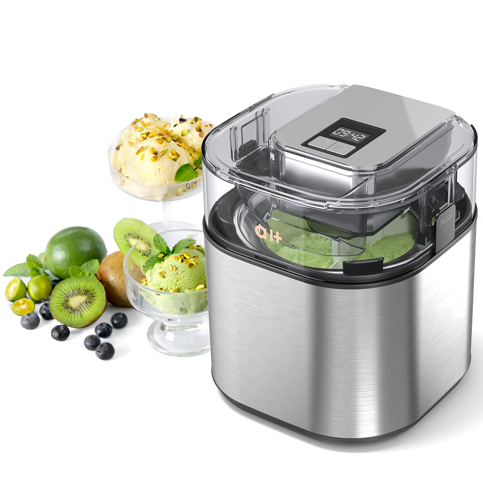 Load image into Gallery viewer, Ice Cream Maker Automatic Easy Homemade Electric Frozen Yogurt, Sorbet, Ice Cream Machine 1.5L Capacity with LCD Digital Display,  Healthy Homemade DIY Food, Silver
