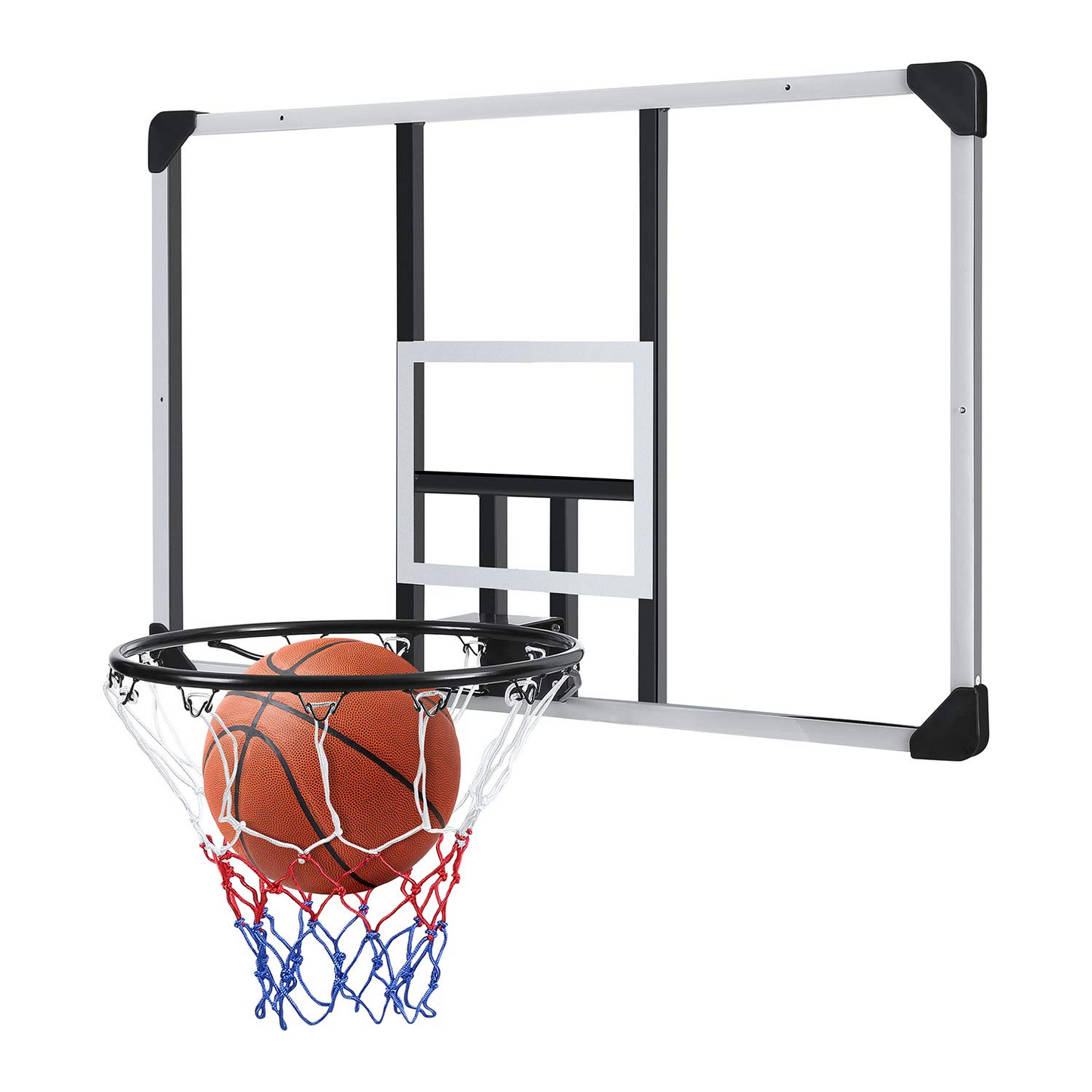 44 Inch Basketball Backboard Wall-Mount Hoops & Goals Rim Combo Kit&Shatterproof Polycarbonate Board&All-Steel Rustproof Frame&for Standard No.7 Balls