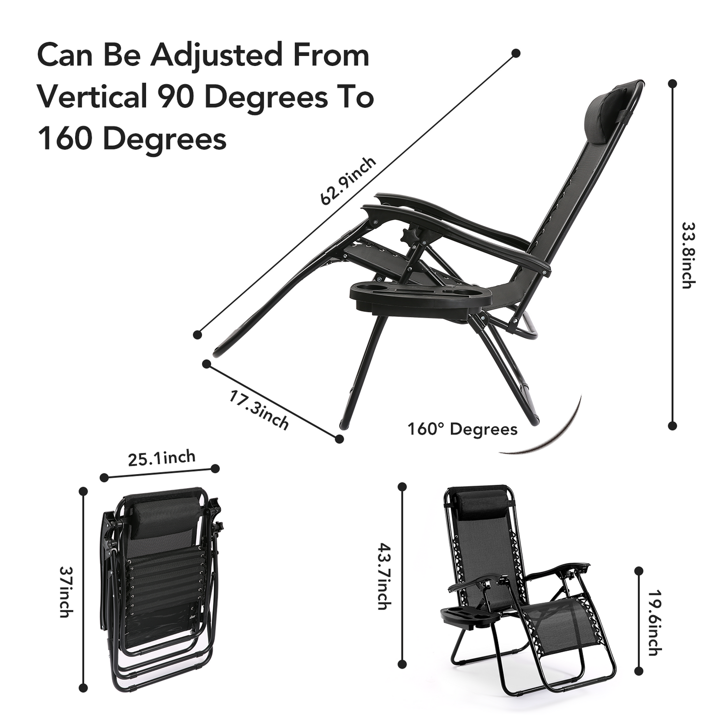 Zero Gravity Chairs Patio Chairs Set of 2 Reclining Beach Chair Adjustable Steel Mesh Zero Gravity Lounge Chair Recliners w/Pillows and Cup Holder Trays for Poolside, Backyard, Beach, Camping