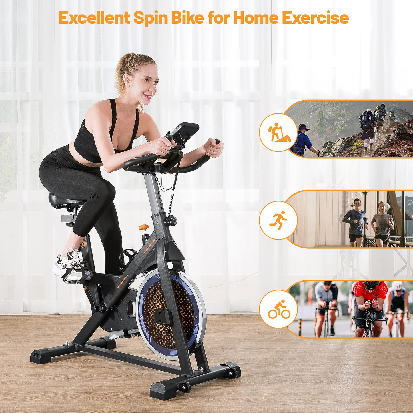 Exercise Bike, Indoor Stationary Cycling Bike with LCD Monitor & iPad Bracket, Adjustable Handles and Seat, Adjustable Resistance Upright Bike for All Ages Cardio Workout at Home