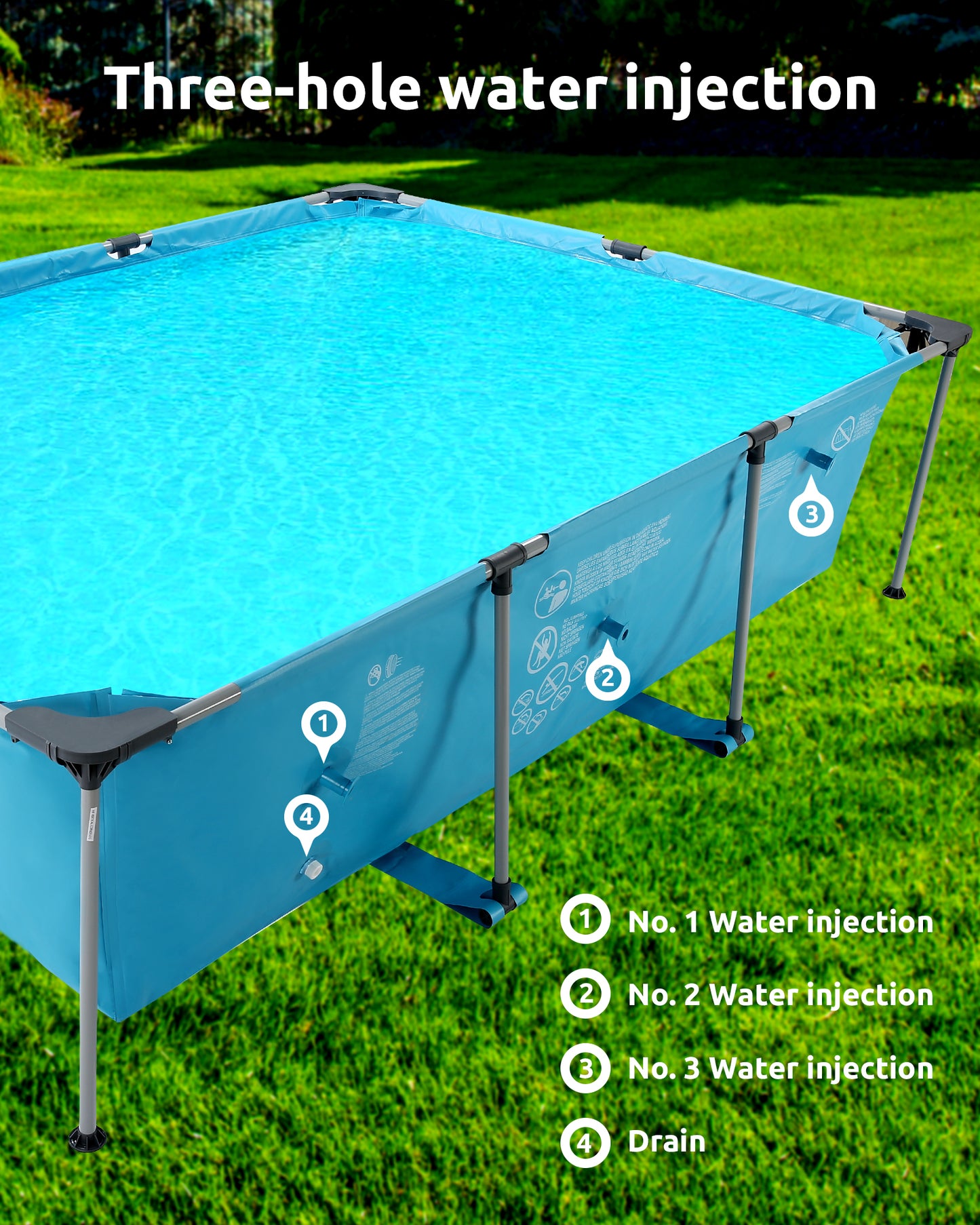 Swimming Pool Above Ground Swimming Pool Rectangle Swimming Pool with Metal Frame and Accessories 118x79x29.5 Inch for Child & Adult Backyard Lawn Bule