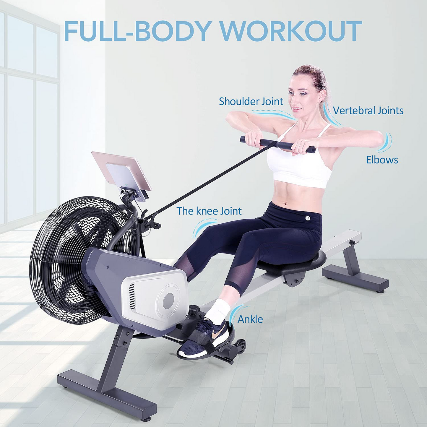 Air Rowing Machine Foldable Indoor Air Resistance Rower Machine with LCD Monitor, 264 LB Weight Capacity for Cardio Workout Training Home Use