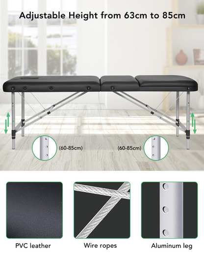 Massage Table Aluminum Foldable Massage Bed Ergonomically Height Adjustable with Carrying Bag Slowly Rebounding Foam Leather Cover for massage for Home Use