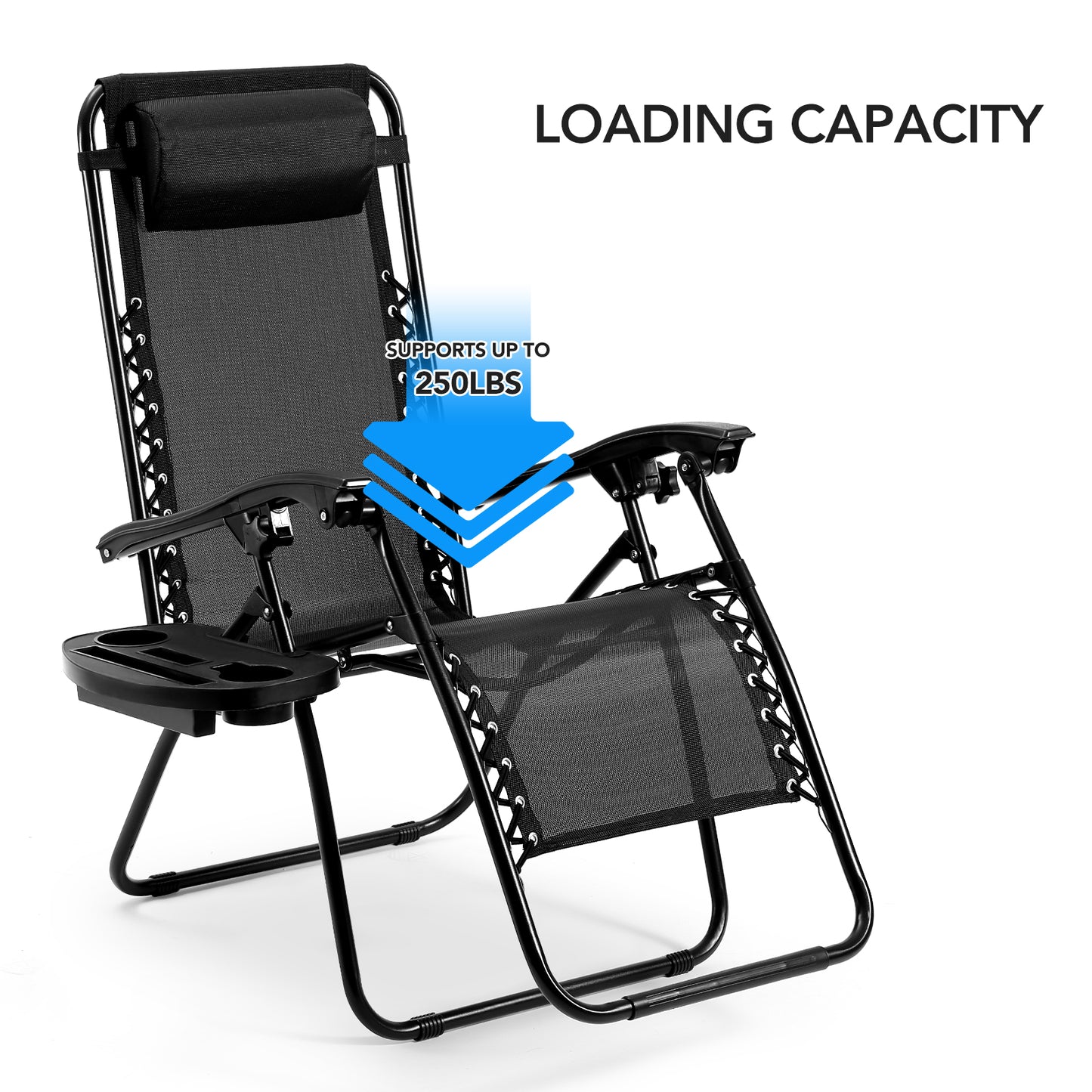 Zero Gravity Chairs Patio Chairs Set of 2 Reclining Beach Chair Adjustable Steel Mesh Zero Gravity Lounge Chair Recliners w/Pillows and Cup Holder Trays for Poolside, Backyard, Beach, Camping