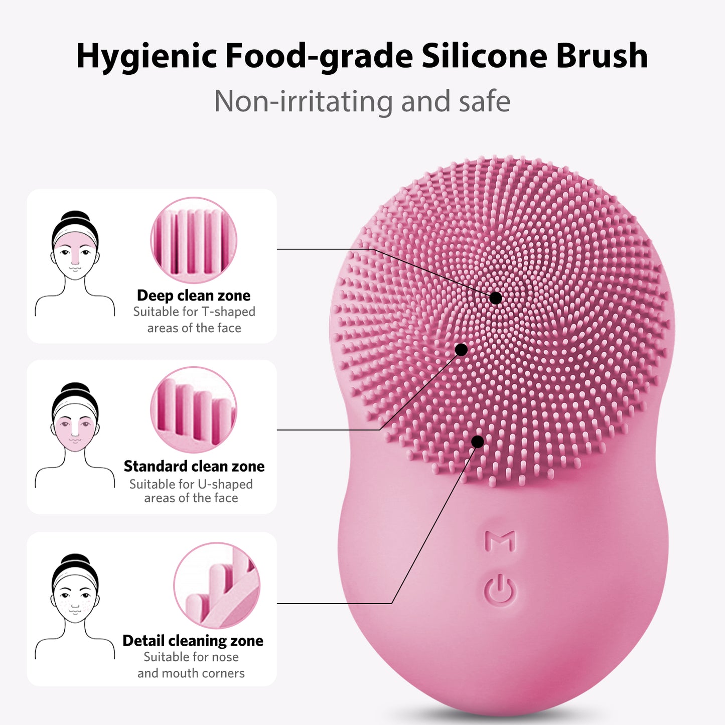 Facial Cleansing Brush, Soft Silicone, Ultrasonic Waterproof Face Cleansing Massager, 6 Function Modes with Rotating Magnetic Beads for Deep Cleansing Exfoliating, Rechargeable and Portable, Pink