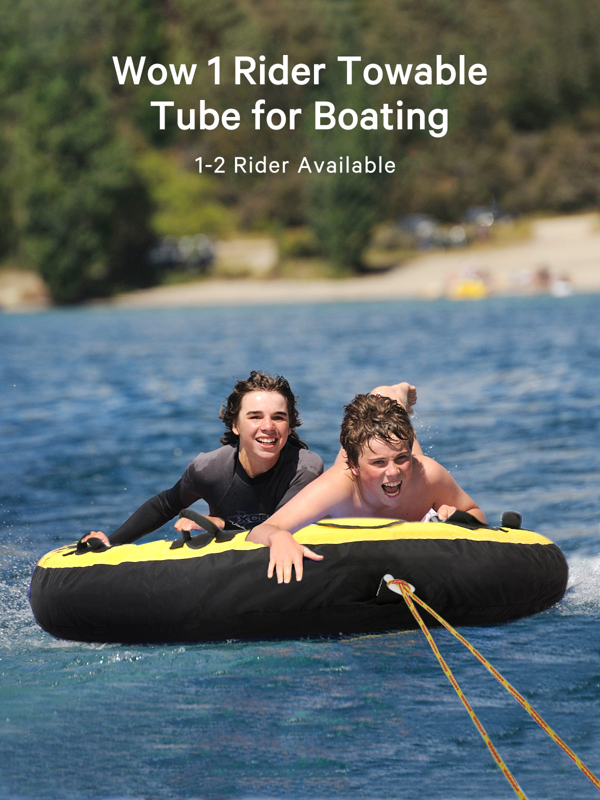 Towable Tube for Boating Inflatable Towable Boat Tube with 1 or 2 Riders Options Quick Rope Connect Watersports for Women Men Kids Yellow