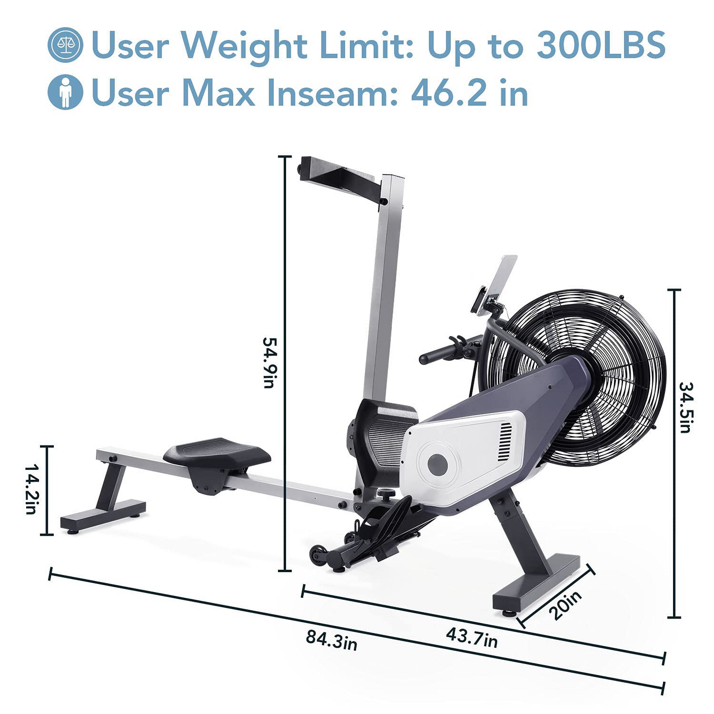 Air Rowing Machine Foldable Indoor Air Resistance Rower Machine with LCD Monitor, 264 LB Weight Capacity for Cardio Workout Training Home Use