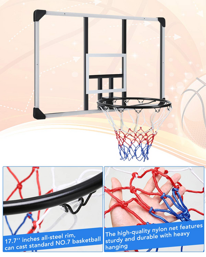 44 Inch Basketball Backboard Wall-Mount Hoops & Goals Rim Combo Kit&Shatterproof Polycarbonate Board&All-Steel Rustproof Frame&for Standard No.7 Balls