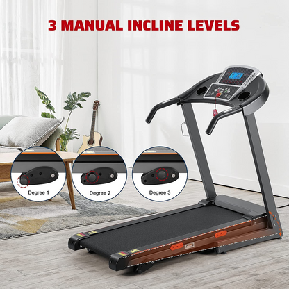 MARNUR Folding Treadmill 17 IN Electric Exercise Running Machine 3 Levels Manual Incline 2.5 HP Power 15 Preset Program Max Speed 8.5 MPH with Large Display, Cup Holder