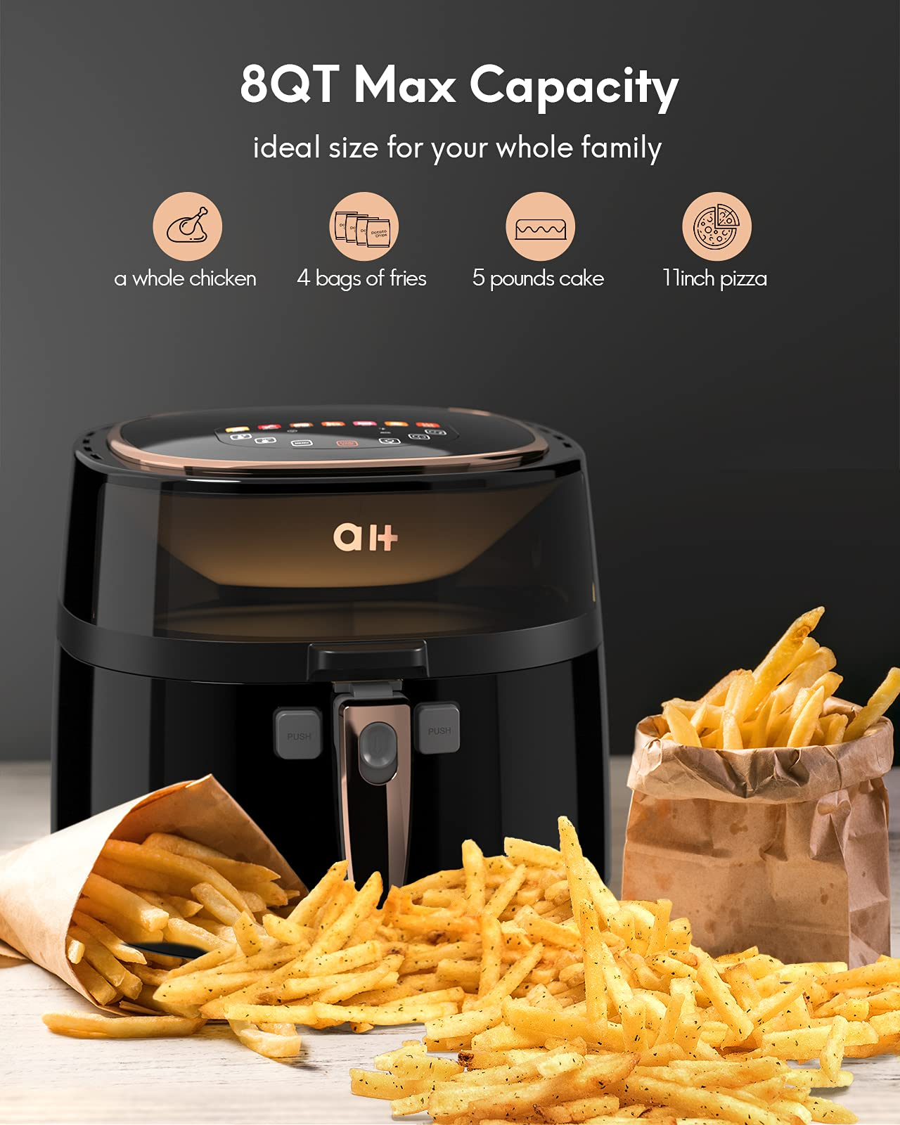 Large Air Fryer 8 Quart with Viewing Window, Big Capacity Family Size Oilless Airfryer Oven