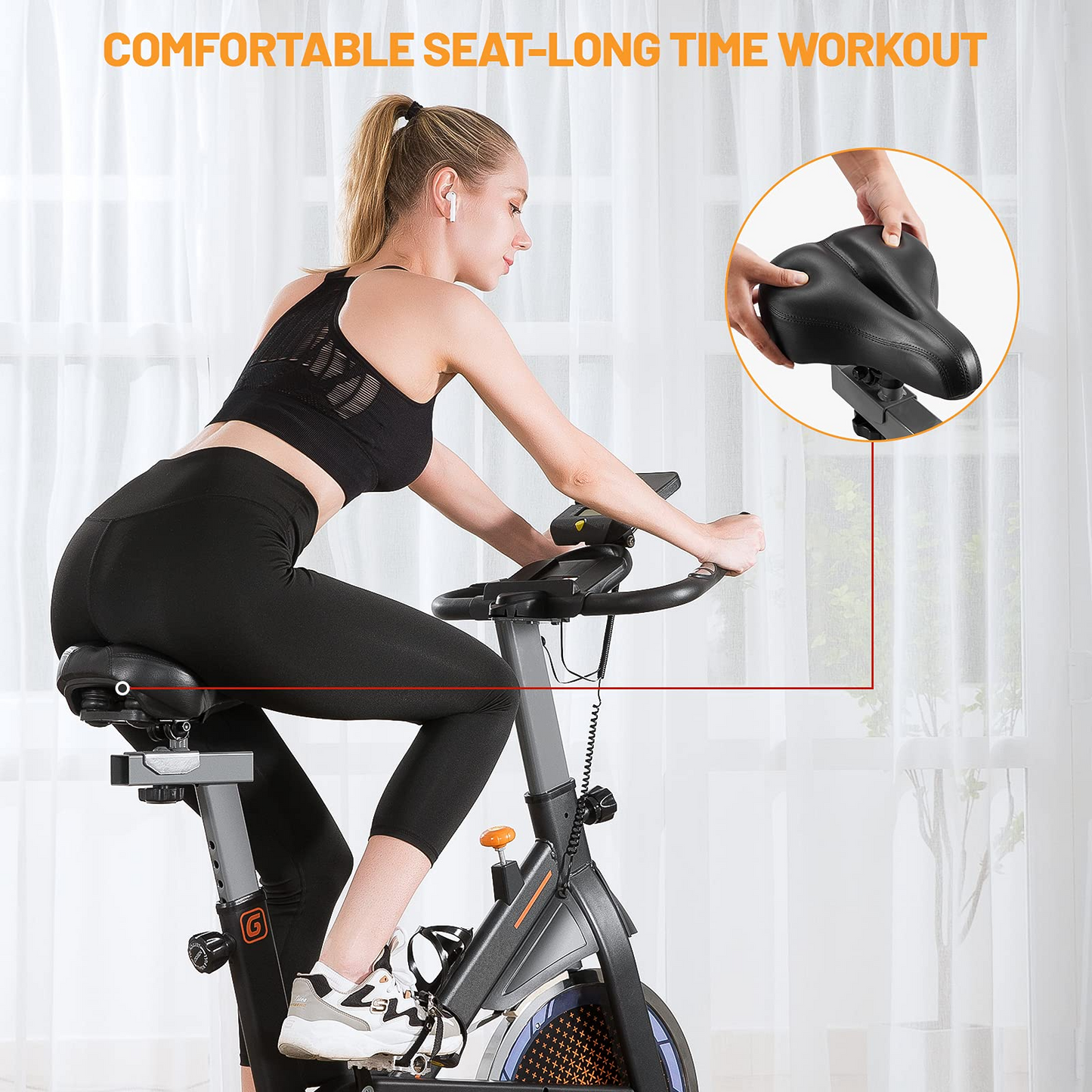 Exercise Bike, Indoor Stationary Cycling Bike with LCD Monitor & iPad Bracket, Adjustable Handles and Seat, Adjustable Resistance Upright Bike for All Ages Cardio Workout at Home