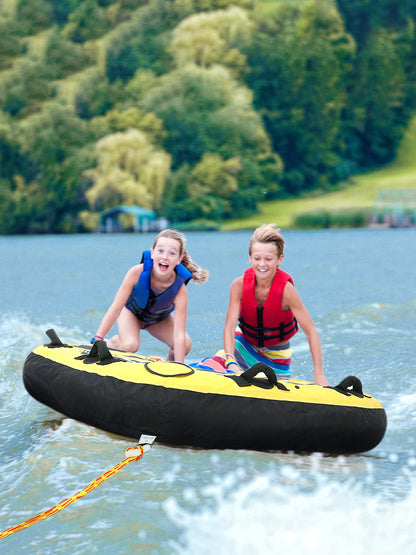 Towable Tube for Boating Inflatable Towable Boat Tube with 1 or 2 Riders Options Quick Rope Connect Watersports for Women Men Kids Yellow