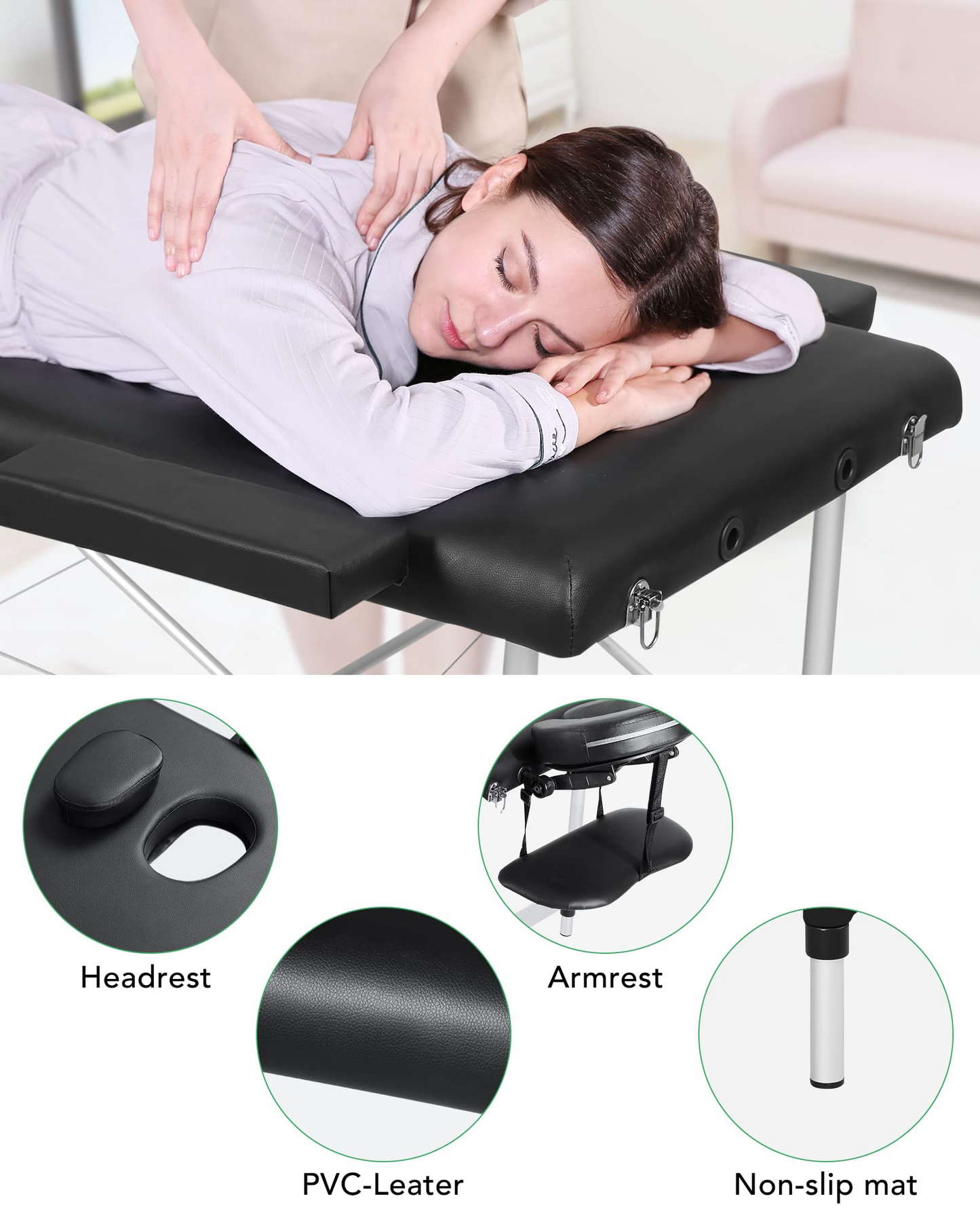 Massage Table Aluminum Foldable Massage Bed Ergonomically Height Adjustable with Carrying Bag Slowly Rebounding Foam Leather Cover for massage for Home Use