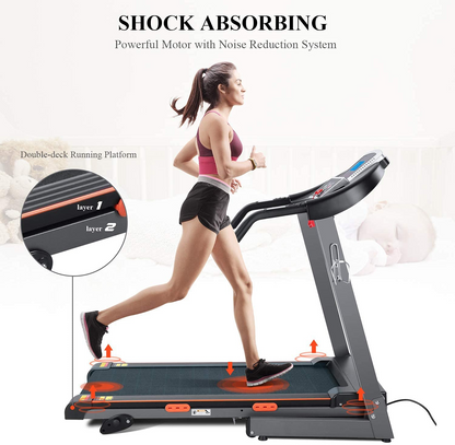 MARNUR Folding Treadmill 17 IN Electric Exercise Running Machine 3 Levels Manual Incline 2.5 HP Power 15 Preset Program Max Speed 8.5 MPH with Large Display, Cup Holder