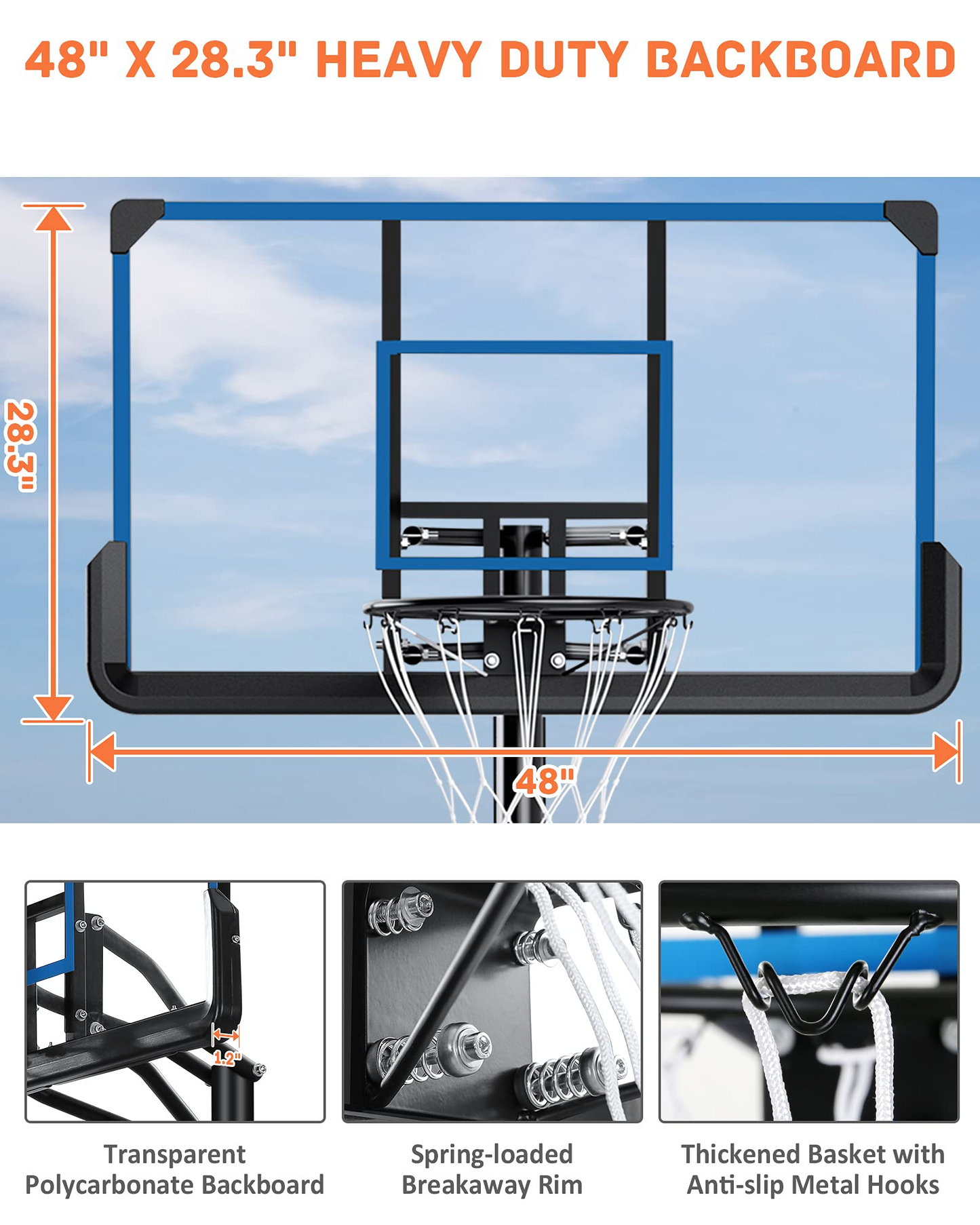 Basketball Hoop Outdoor Portable Basketball Goal & System 48 inch PC Backboard Adjustable from 7ft 6in - 10ft for Adults Teens Boys Outside