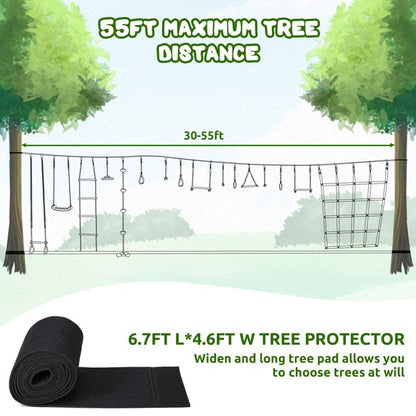 Ninja Warrior Obstacle Course for Kids Ninja Slackline Kit Backyard Outside with 2×55 ft Slackline 16 Accessories for Kids, Slackline Capacity 1320lbs with Adjustable Buckles Tree Protectors Carry Bag