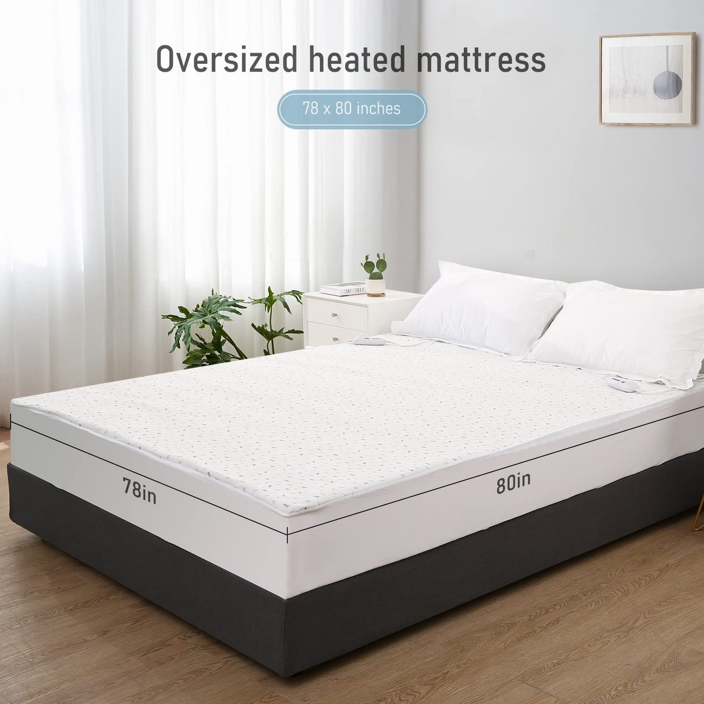 Heated Mattress Pad Queen Dual Control with Ventilated Technology, 100% Polyester Heated Mattress Cover with 4 Heating Levels & 10 Hours Auto Off, Fast Heating & Machine Washable