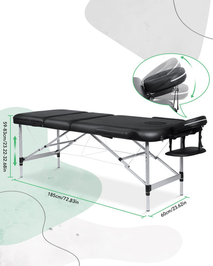 Massage Table Aluminum Foldable Massage Bed Ergonomically Height Adjustable with Carrying Bag Slowly Rebounding Foam Leather Cover for massage for Home Use