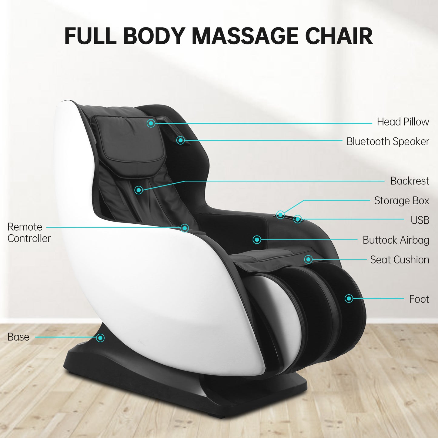 Massage Chair Full Body Zero Gravity Chair Massager, Shiatsu Massage Chair Recliner Space Saving with Bluetooth, SL Track, for Parents & Family for Home & Office Use - Black & White