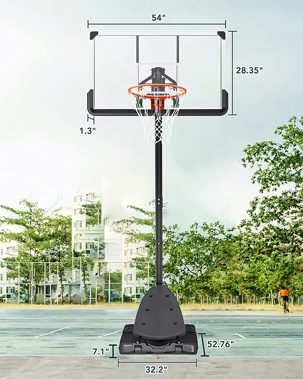 Basketball Hoop Basketball Goal 54" Basketball Backboard 7.5ft-10ft Height Adjustable Portable Basketball System for Adult Youth Kids Indoor Outdoor Use