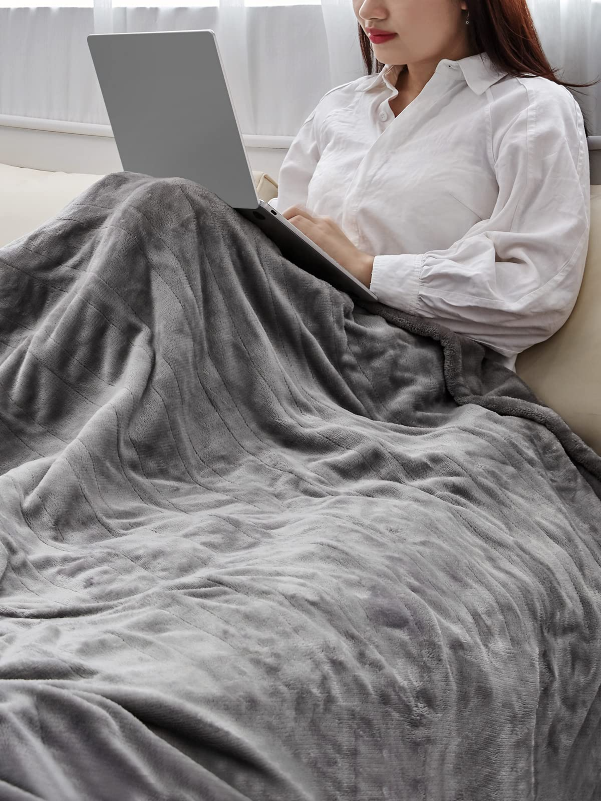 Electric Large Heated Blanket Twin Size 62" x 84" Heating Throw with 4 Heating Levels & 10 Hours Auto-Off & Overheating Protection, Soft Flannel Warming Blanket Throw for Home Use