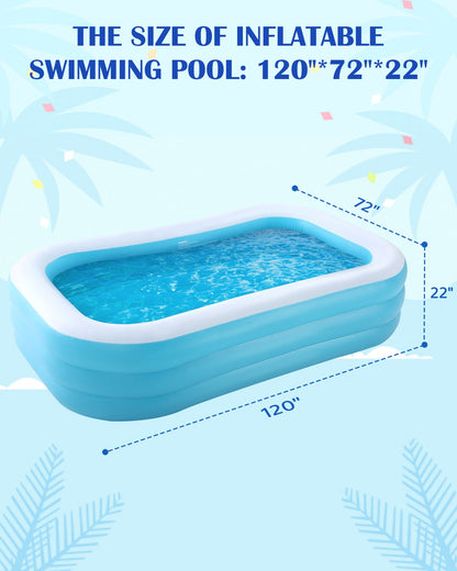 Inflatable Swimming Pool Fmaily Inflatable Pool Full-Sized Blow Up Pool 120''*72''*22'' for Baby Kids Adults Outdoor Backyard Summer Water Party