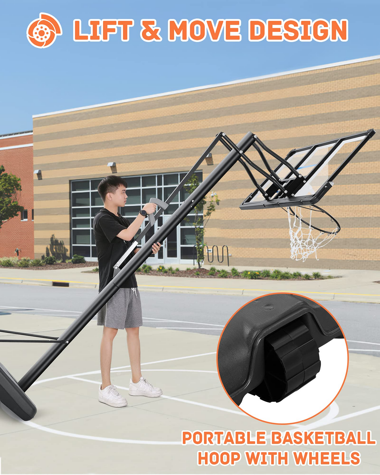 Basketball Hoop Outdoor Portable Basketball Goal & System 48 inch PC Backboard Adjustable from 7ft 6in - 10ft for Adults Teens Boys Outside