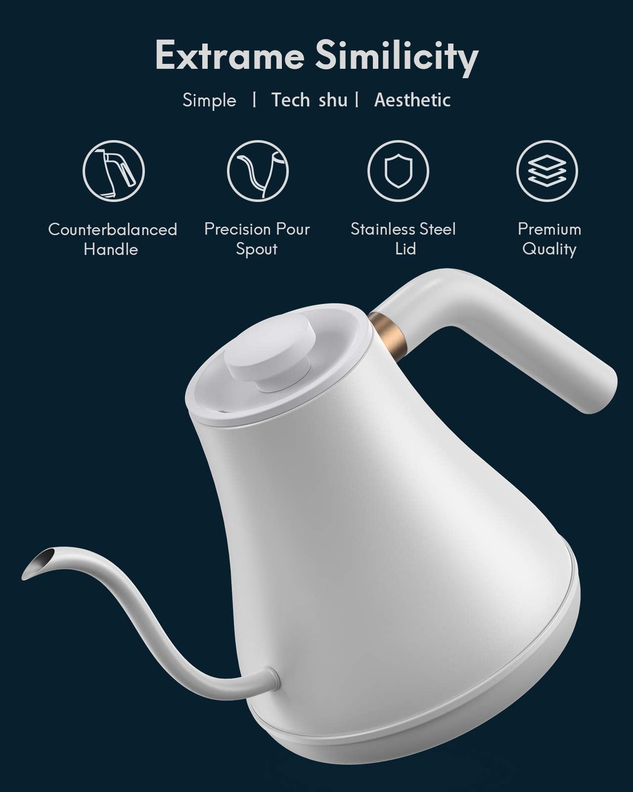 Electric Gooseneck Kettle Temperature Control, Pour Over Kettle for Coffee and Tea, 100% Stainless Steel Inner Lid and Bottom