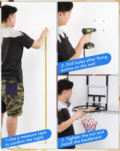 44 Inch Basketball Backboard Wall-Mount Hoops & Goals Rim Combo Kit&Shatterproof Polycarbonate Board&All-Steel Rustproof Frame&for Standard No.7 Balls