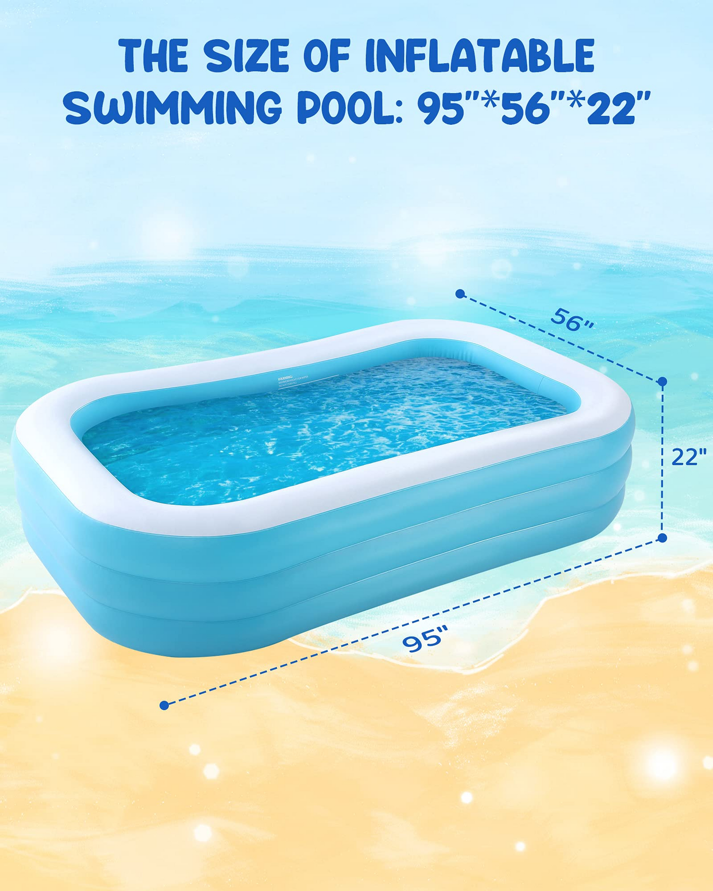 Inflatable Swimming Pool Fmaily Inflatable Pool Full-Sized Blow Up Pool Easy Set 95'' x 56'' x 22'' for Baby Kids Adults Outdoor Backyard Summer Water Party