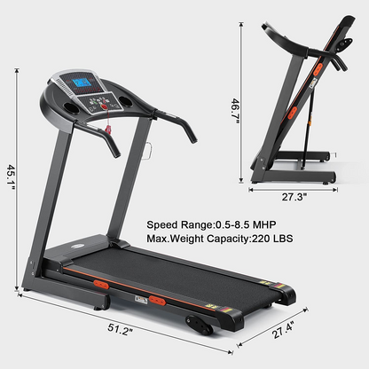 MARNUR Folding Treadmill 17 IN Electric Exercise Running Machine 3 Levels Manual Incline 2.5 HP Power 15 Preset Program Max Speed 8.5 MPH with Large Display, Cup Holder